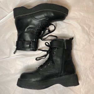 Zara black leather ankle platform boots